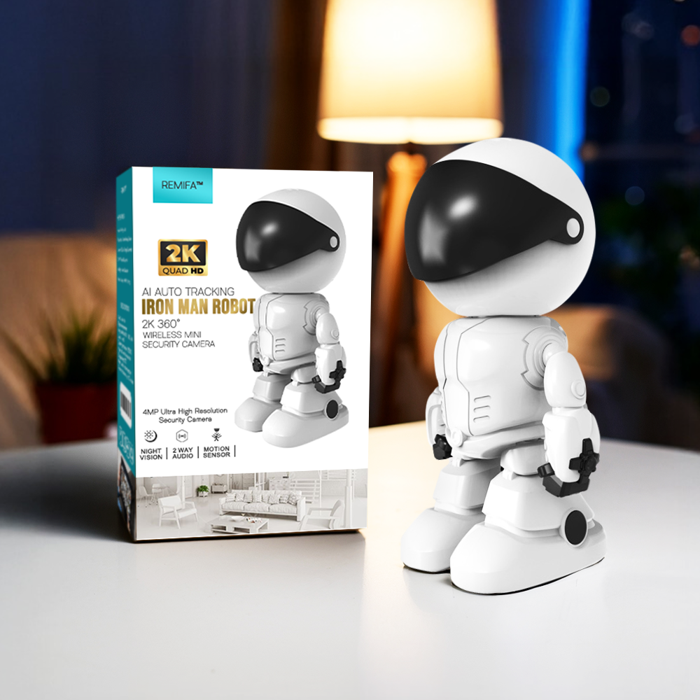 Remifa™︎ AI Auto Tracking Iron Man Robot HD 360° Wireless Mini Security Camera for Baby / Pet with Phone App Motion Detection(Color Night Vision, Siren Alarm, Two-Way Talk, Human Detection)